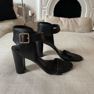 Cole Haan Grand OS Black Leather Open Toe Heels